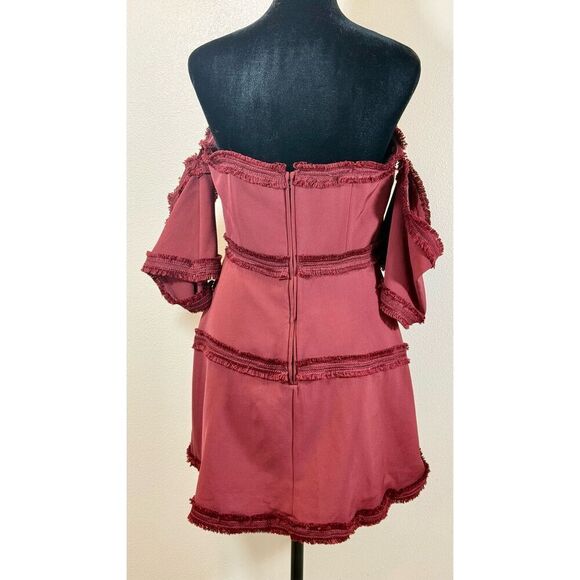 NWOT Finders Keepers Fig Burgundy Fall Visions Off Shoulders Mini Dress Medium - Picture 4 of 12